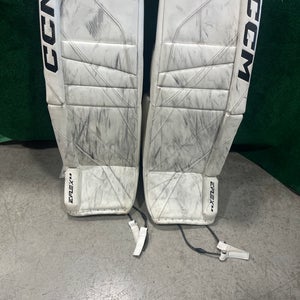 White Senior CCM Eflex 6.9 Goalie Leg Pads (Used) | 33”+1”