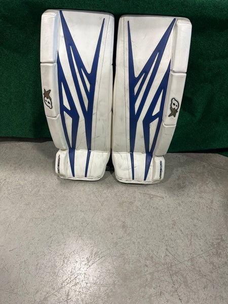 White & Blue Junior Brian's G-Netik 8.0 Goalie Leg Pads (Used) | 29” + 1”