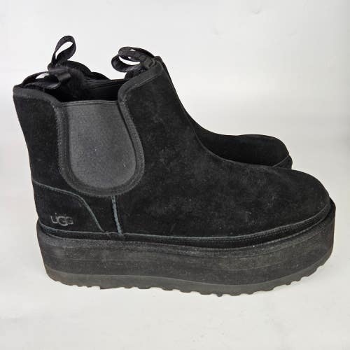 Ugg Neumel Chelsea Platform Black Sheepskin Suede Boots Women's Size: 12