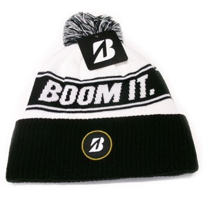 NEW Bridgestone Knit Boom It White/Black Pom Pom Winter Beanie Golf Hat/Cap