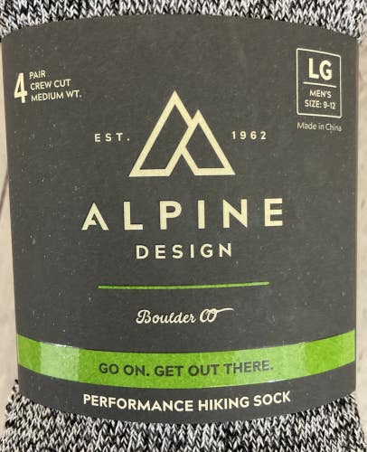 Alpine Design Four Pair Medium Weight Crew Cut Mens Large Socks Fully Cushioned