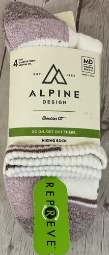 Alpine Design Womens Size Medium Four Pair Crew Cut Hiking Socks Medium Weight