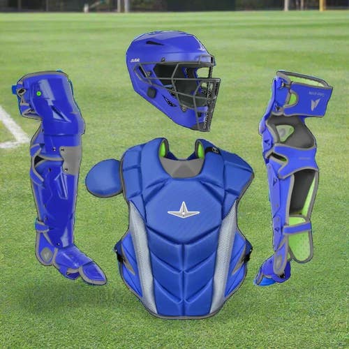 All Star MVP Pro Series Adult 16+ Baseball Catchers Gear Set - Royal Blue Grey