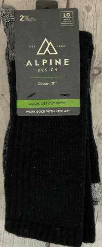 Two Pair Alpine Design Mens Large Extra Durable Material Work Socks Black