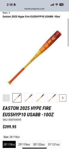 Easton Hype Fire Composite USABat Certified Bat (-10) 18 oz 28" (Used)