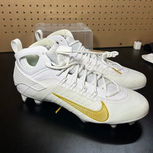 Size 12 Nike Huarache 9 Elite Mid Mens Lacrosse Cleats White Gold FD0088-100