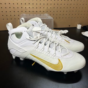 Size 11.5 Nike Huarache 9 Elite Mid Mens Lacrosse Cleats White Gold FD0088-100