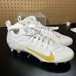Size 10.5 Nike Huarache 9 Elite Mid Mens Lacrosse Cleats White Gold FD0088-100