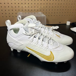 Size 10 Nike Huarache 9 Elite Mid Mens Lacrosse Cleats White Gold FD0088-100