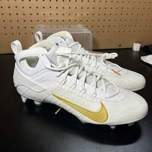 Size 9.5 Nike Huarache 9 Elite Mid Mens Lacrosse Cleats White Gold FD0088-100