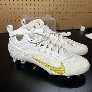 Size 9 Nike Huarache 9 Elite Mid Mens Lacrosse Cleats White Gold FD0088-100