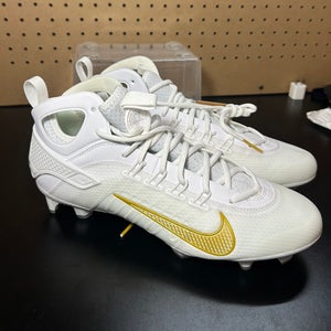 Size 8.5 Nike Huarache 9 Elite Mid Mens Lacrosse Cleats White Gold FD0088-100