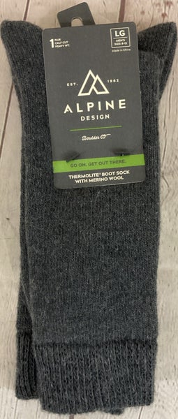 Alpine Design Mens Large Thermolite Boot Sock With Merino Wool Calf Cut Socks