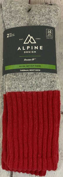 Alpine Design Two Pair Heavy Weight Large Mens Thermal Boot Socks Thick Ribbed