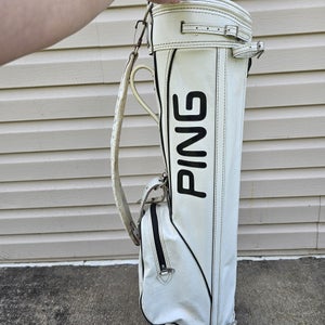 Vtg PING Golf Cart Sunday Bag White/Black Single Strap 4-Way Divider Leather