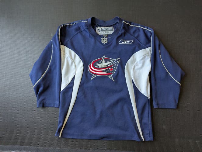COLUMBUS BLUE JACKETS NHL JERSEY REEBOK YOUTH LARGE BLUE & WHITE NO NUMBER USED