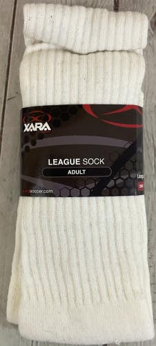 XARA Logo Adult Full Length Soccer League Calf Crew Socks Ribbed Sleeve White