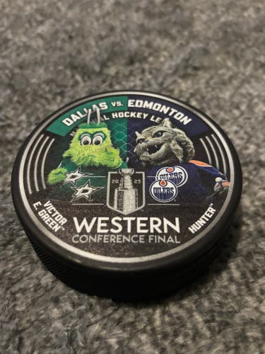 Dallas Stars vs Edmonton Oilers Mascot Match Up Hockey Puck 2025 Western Conference Final