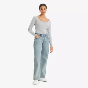 Levi's Superlow Jean Women 29 X 32 Blue Cotton Double-Button Straight Leg QLW661