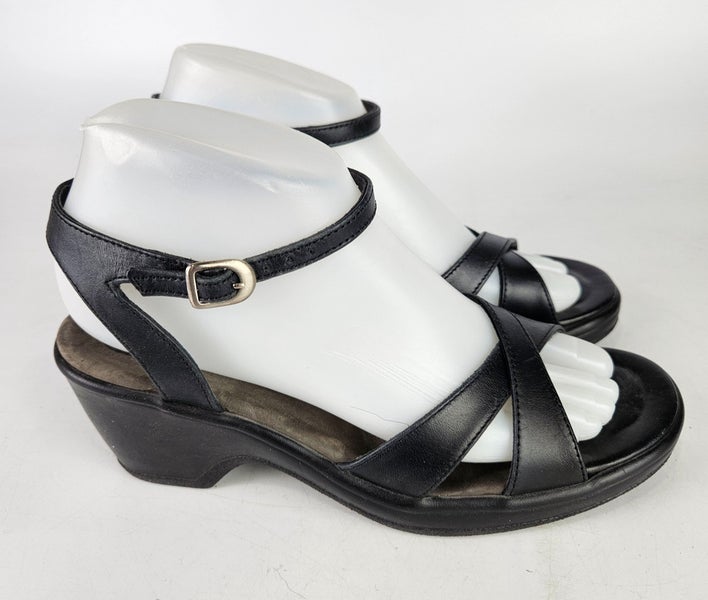 Dansko Arabella Black Leather Slingback Sandals Wedge Size: 38 / 7.5
