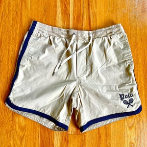 Polo Ralph Lauren Khaki Tennis Raquet w/ Logo 6 Inch Classic Fit Shorts. Size S