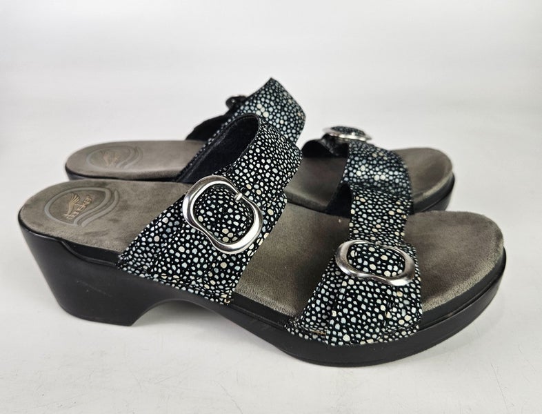 Dansko Black Pattern Sophie Platform Sandal Comfort Clog Womens 38 / 7.5-8