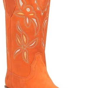 Dingo Sabana Women's US 7 Orange Suede Snip Toe Mid Calf Western Boots PQ492