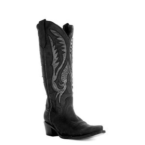 Corral Boots L6073 Womens US 7 Black Leather Snip Toe Block Heel Knee High PQ493