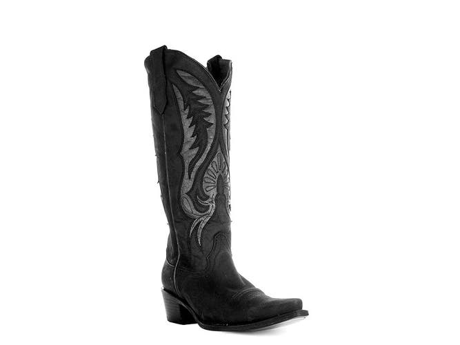 Corral Boots L6073 Womens US 7 Black Leather Snip Toe Block Heel Knee High PQ493