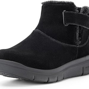 FitVille Women's US 11-Wide Black Fur Lined Round Toe Ankle Winter Boots PQ509