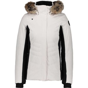 Obermeyer Tuscany II Ski Jacket Womens 8 White Faux Fur Hooded Full Zip QLW523