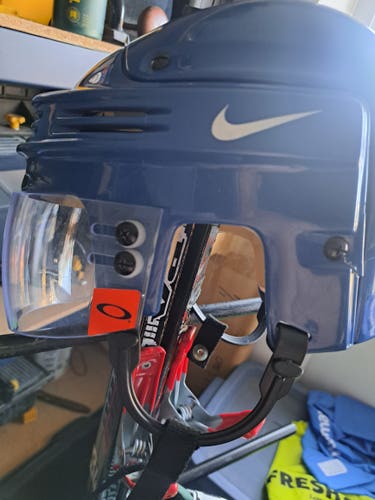 Hockey Helmet-Vintage Good Condition Used Blue Nike HH0004 Hockey Helmet Large with Oakley visor