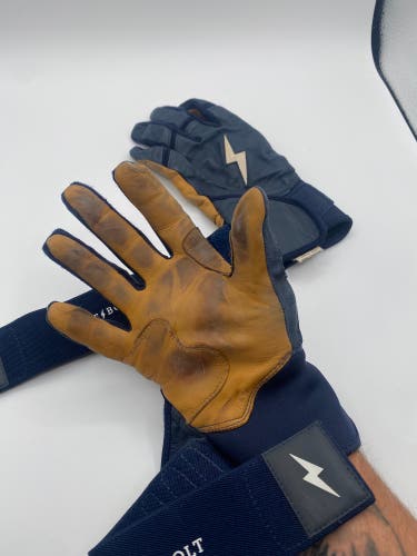 Navy Blue Bruce Bolt Long Cuff Batting Gloves Size Large
