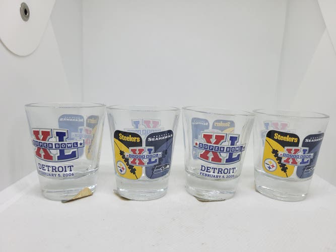 Set of Four Super Bowl XL Detroit Shot Glasses