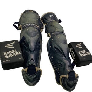 Used Under Armour SHIN GAURDS Catchers Leg Guards Navy Blue Adult 11347-S000250664