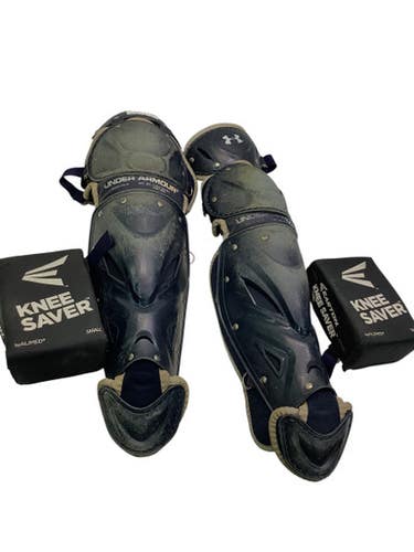 Used Under Armour SHIN GAURDS Catchers Leg Guards Navy Blue Adult 11347-S000250664
