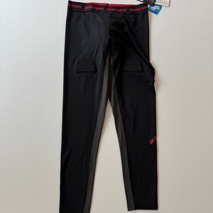 New Black Bauer Compression Tights With Jock - Senior Large