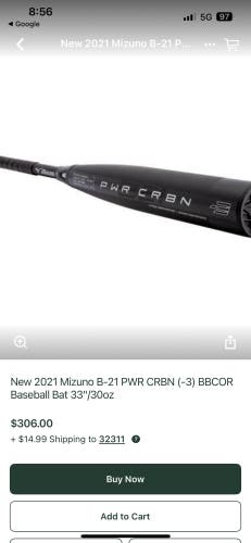 Brand New Mizuno Power Carbon BBCOR Bat 32” 29oz
