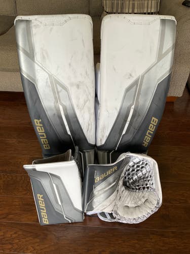 AHL Pro Stock Bauer Shadow Goalie Pads, Glove, and Blocker - Medium