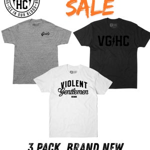 3 Pack- “Violent Gentlemen” T- Shirts, Brand New With Tags, Medium