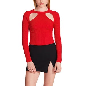 Steve Madden Ellie Sweater Womens Medium Red Cut Out Neck Long Sleeve QLW719
