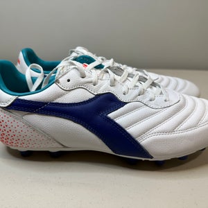 Size 10 Men’s Diadora Brasil GR LT+ MDPU Soccer Cleats C2433 White Blue