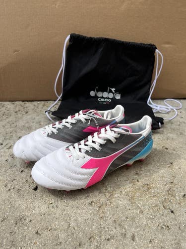 Diadora Brasil Elite Veloce GR Italy LPX Sz 9 Mens White Pink Soccer Cleats