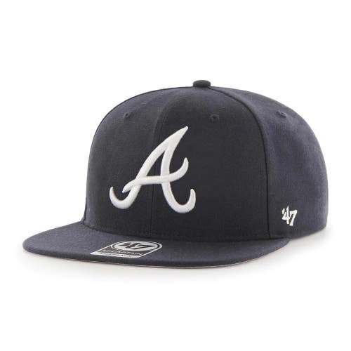 ATLANTA BRAVES NAVY SURE SHOT 47 CAPTAIN SNAPBACK ADJUSTABLE HAT