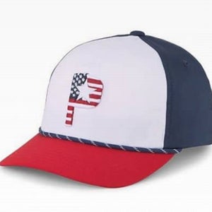 NEW Puma Pars & Stripes Rope White Glow/Navy Blazer Snapback Golf Hat/Cap