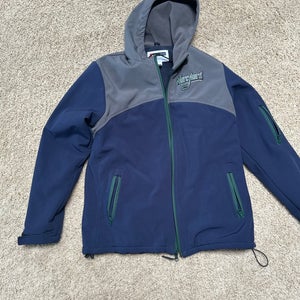 Mercyhurst Hockey Team Issued Heavy Duty Winter Jacket Small Navy Blue Hooded