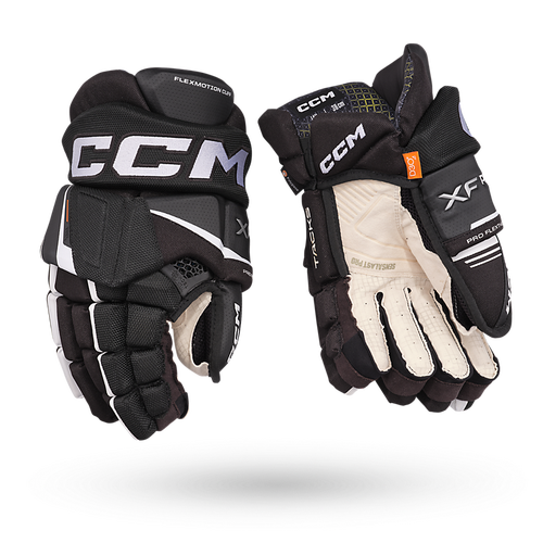 New CCM Tacks XF Pro Junior Black and White Gloves 12"