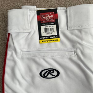 Rawlings White Mens Baseball Pants, Red Piping, NWT, Adult M