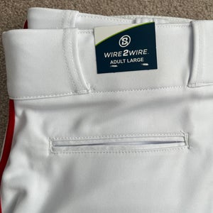 White baseball pants, NWT, Red Piping, Adult Large