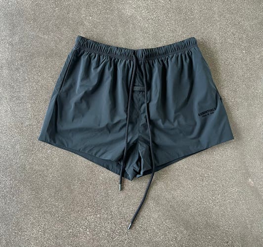 Brand New Fear Of God Essentials Mens Size Large ‘Jet Black’ Nylon Running Shorts